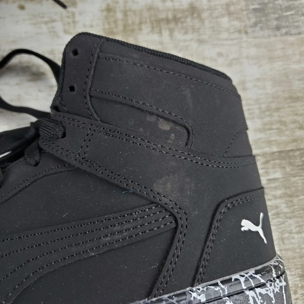 PUMA Rebound Layup Kids Shoes Sz 6.5 M Black Mid-Top Leather Lace Up Sneakers